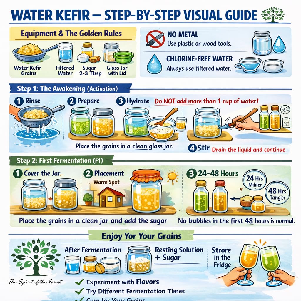 The Spirit Of The Forest Live DORMANT ENDLESS Fresh Water Kefir Grains DIY Fermented Probiotic Drink Enhances Gut Health Kefir Starter Makes Limitless Supply Non-GMO Dairy Free Vegan Sparkling Water