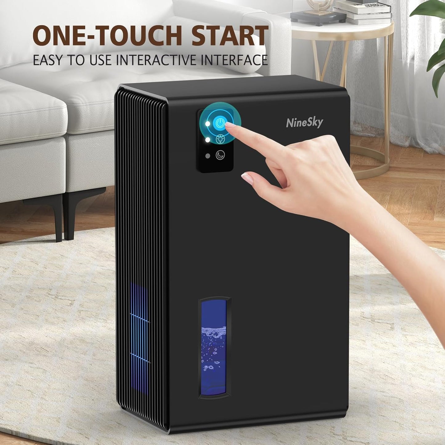 NineSky Dehumidifier - 1000 Sq.Ft. Capacity | Quiet Operation, 95Oz Tank & 7-Color Ambient Light (Black)