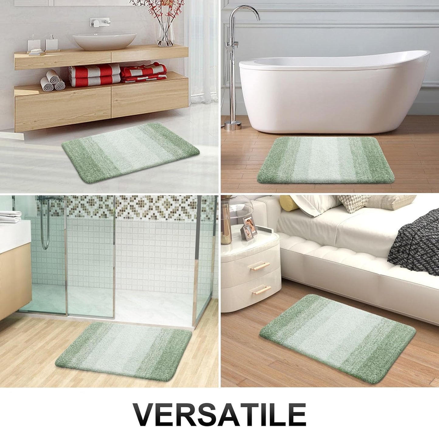 OLANLY Large Bathroom Rugs - Extra Soft Microfiber Mat 54x24 | Quick Dry, Washable, Rubber Backing, Sage Green