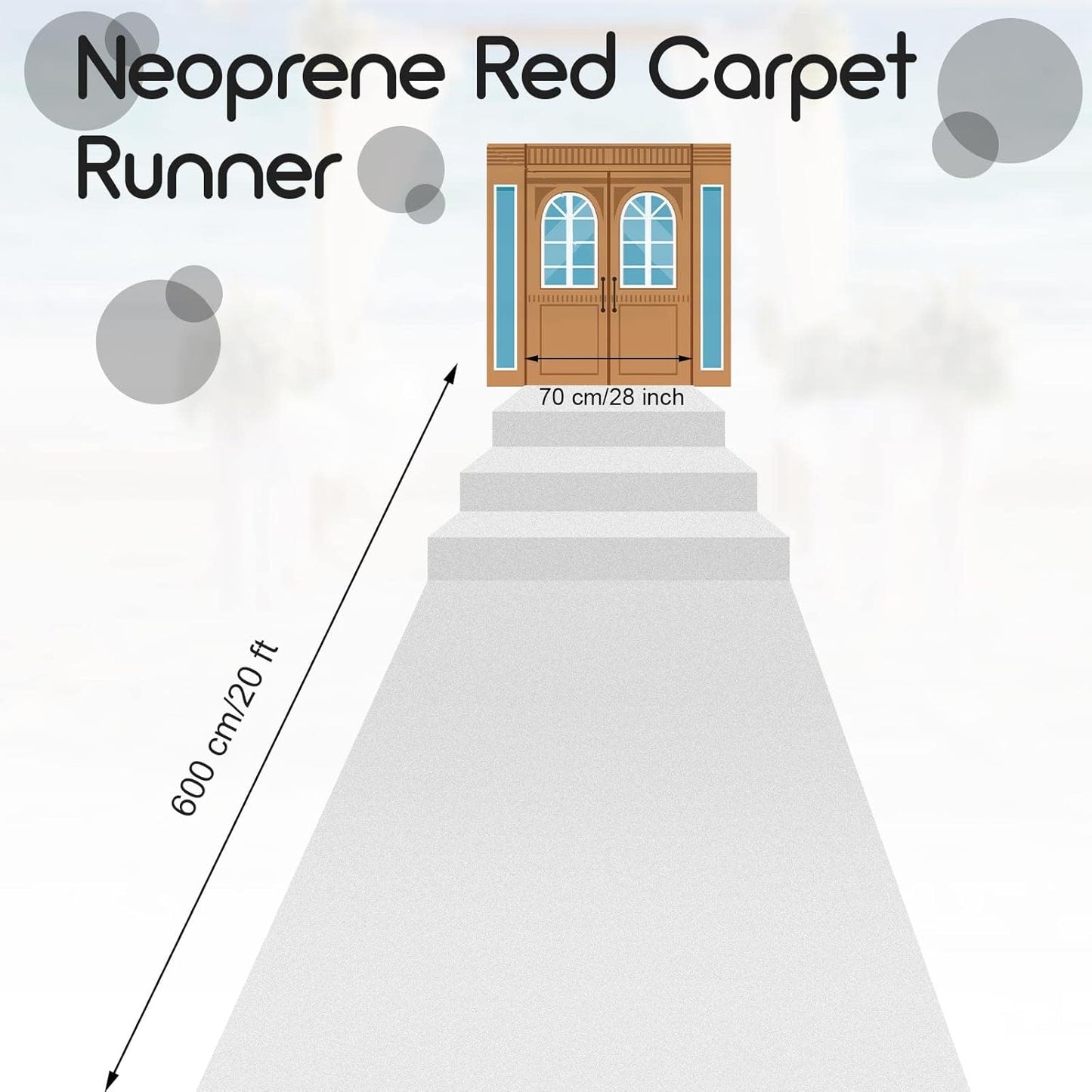 Boao 20 x 2.3 ft Neoprene Carpet Runner Reusable Plastic Floor Runner Non Slip Rubber Backed Rugs for Hallway Aisle Carpet Roll for Wedding Party Decor Prom Business Outdoor(White)