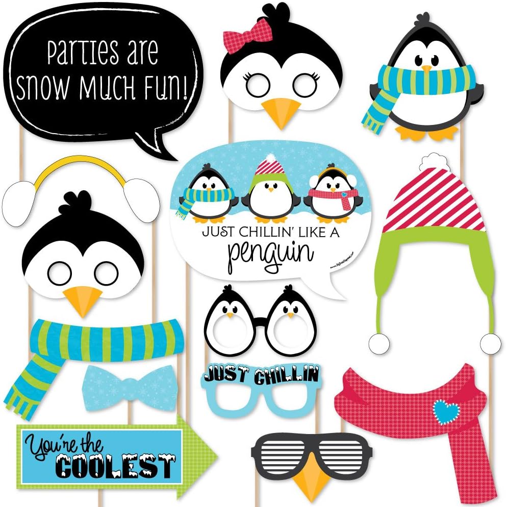 Holly Jolly Penguin Christmas Photo Booth Props Kit - 20 Fun Holiday Accessories