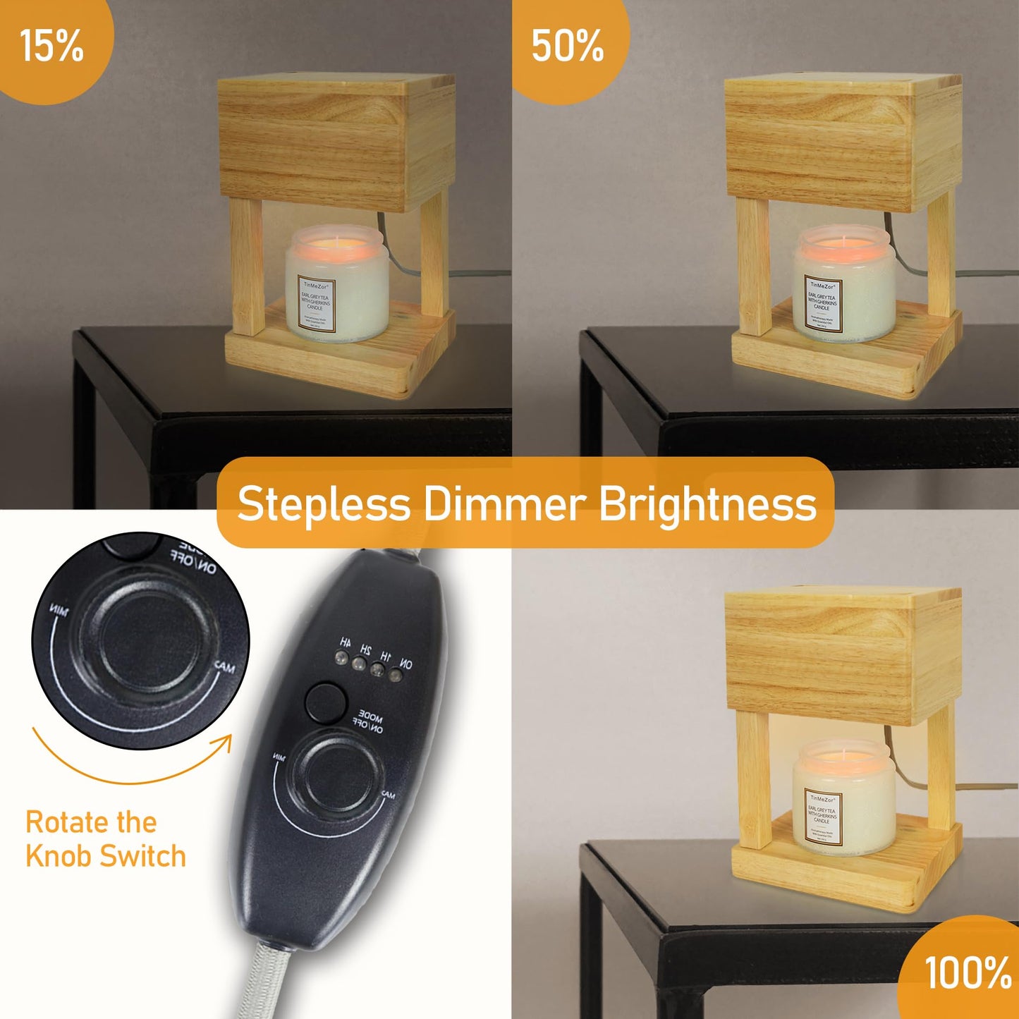 LALISU Candle Warmer Lamp Lantern for Top-Down Candle Melting, Candle Lamp with Timer & Dimmer for Wax Melting, Electric Candle Melter for Home Decor, with 2 Bulbs, Jar Candles (Wood)