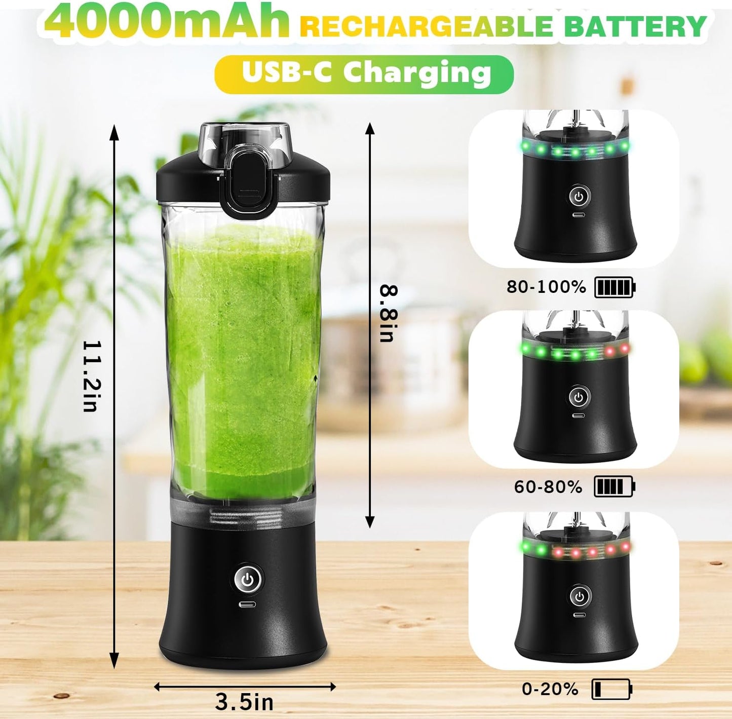 Portable Blender - 20 OZ Personal Juicer for Shakes & Smoothies | USB-C Rechargeable with Insulated Sleeve