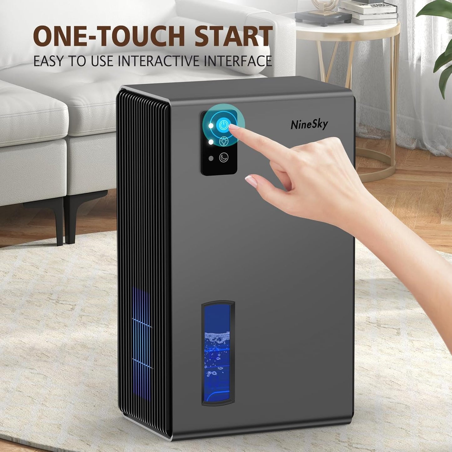 NineSky Dehumidifier - 1000 Sq.Ft. Home Dehumidifier with 95oz Tank & 7-Color Ambient Light | Quiet & Auto Shut Off (Grey)