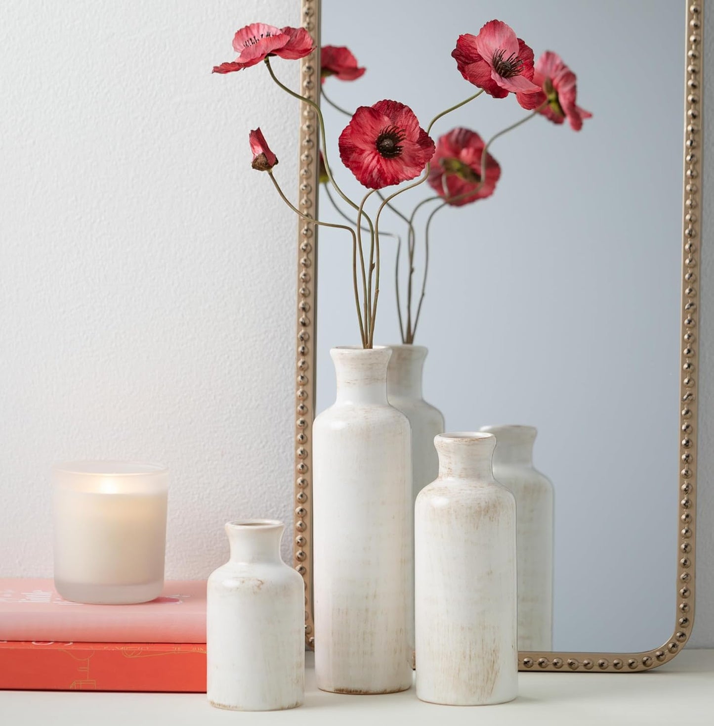 Red Vase Set - Boho Farmhouse Decor for Kitchen, Bedroom & Living Room - CM2407