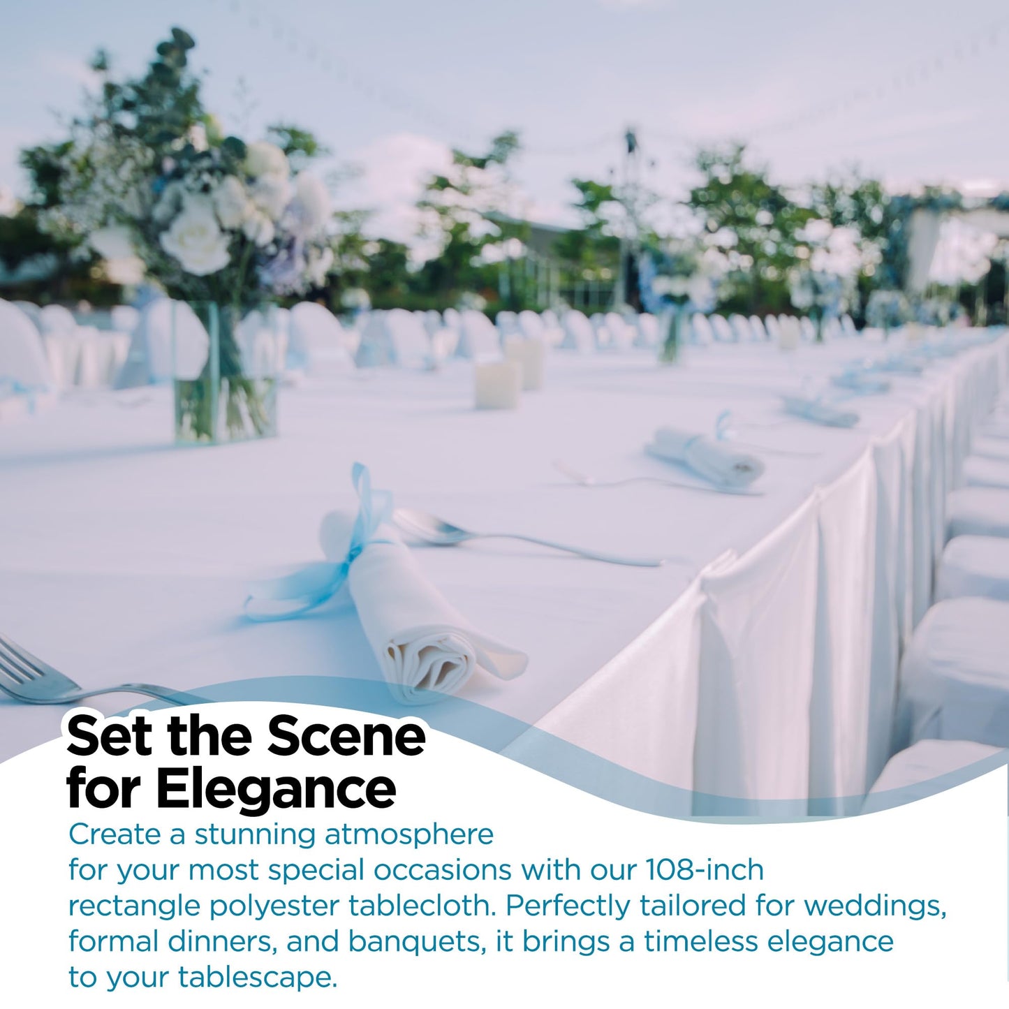 Leading Linens 2 Pack 70 x 108 Inch Rectangle White Polyester Tablecloth, Table Cover, Stain and Wrinkle Resistant, Washable for Dining Table, Wedding Reception, Banquet, Party