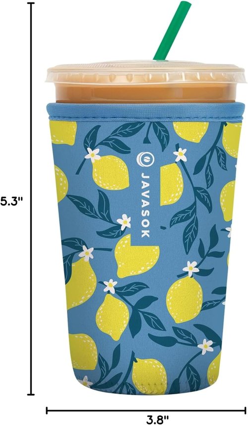 JavaSok Iced Coffee & Cold Soda Insulated Neoprene Cup Sleeve - Main Squeeze, Medium (22-28oz)