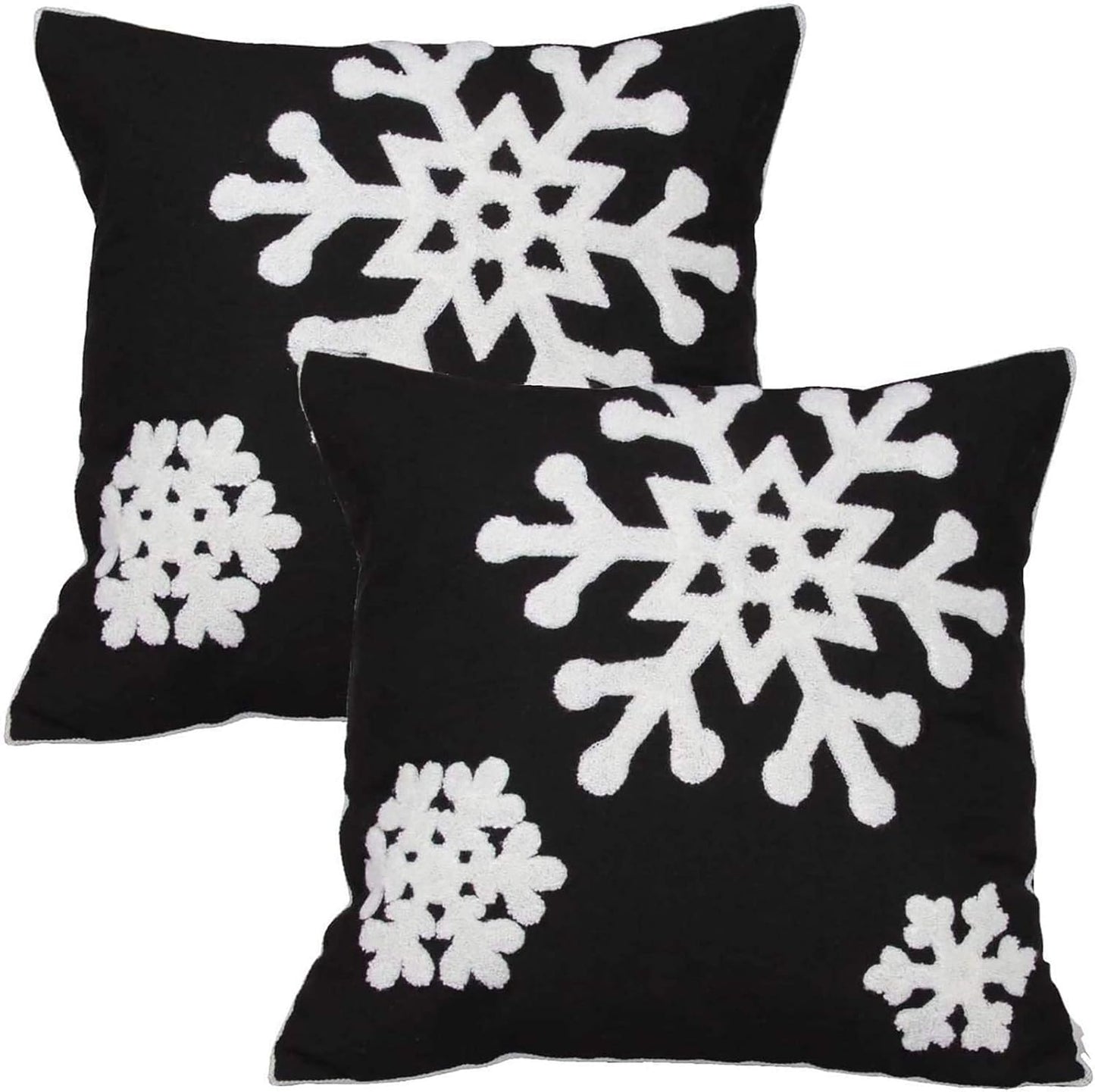 Christmas Snowflake Embroidered Throw Pillow Covers - 18x18 Cotton Linen, Set of 2