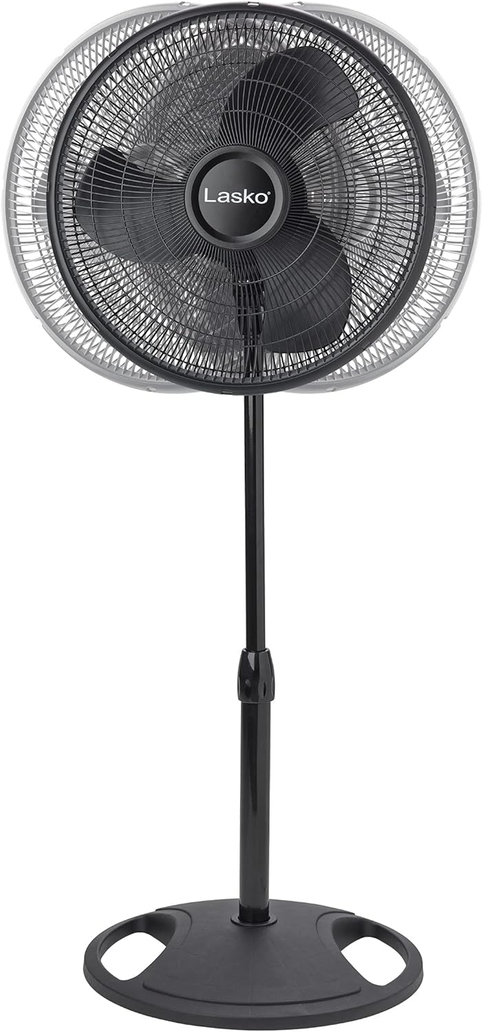 Lasko 2521 16-Inch Quiet Oscillating Pedestal Fan - Adjustable 3-Speed for Home & Office, Black