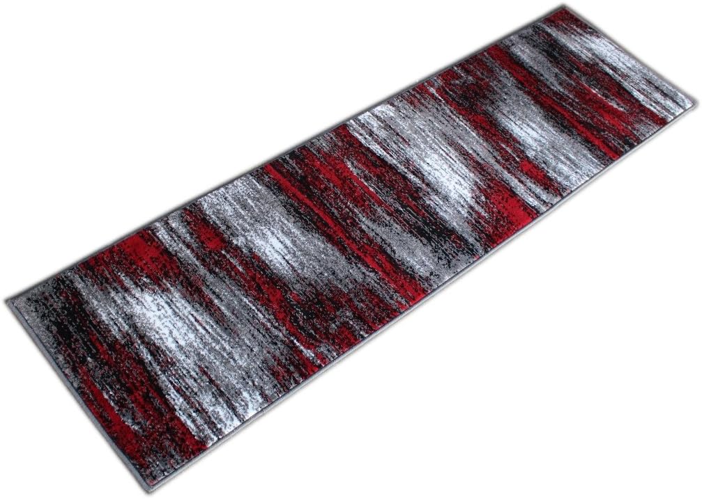 Masada Rugs, Modern Contemporary Runner Area Rug, Red Grey Black (2 Feet X 7 Feet)