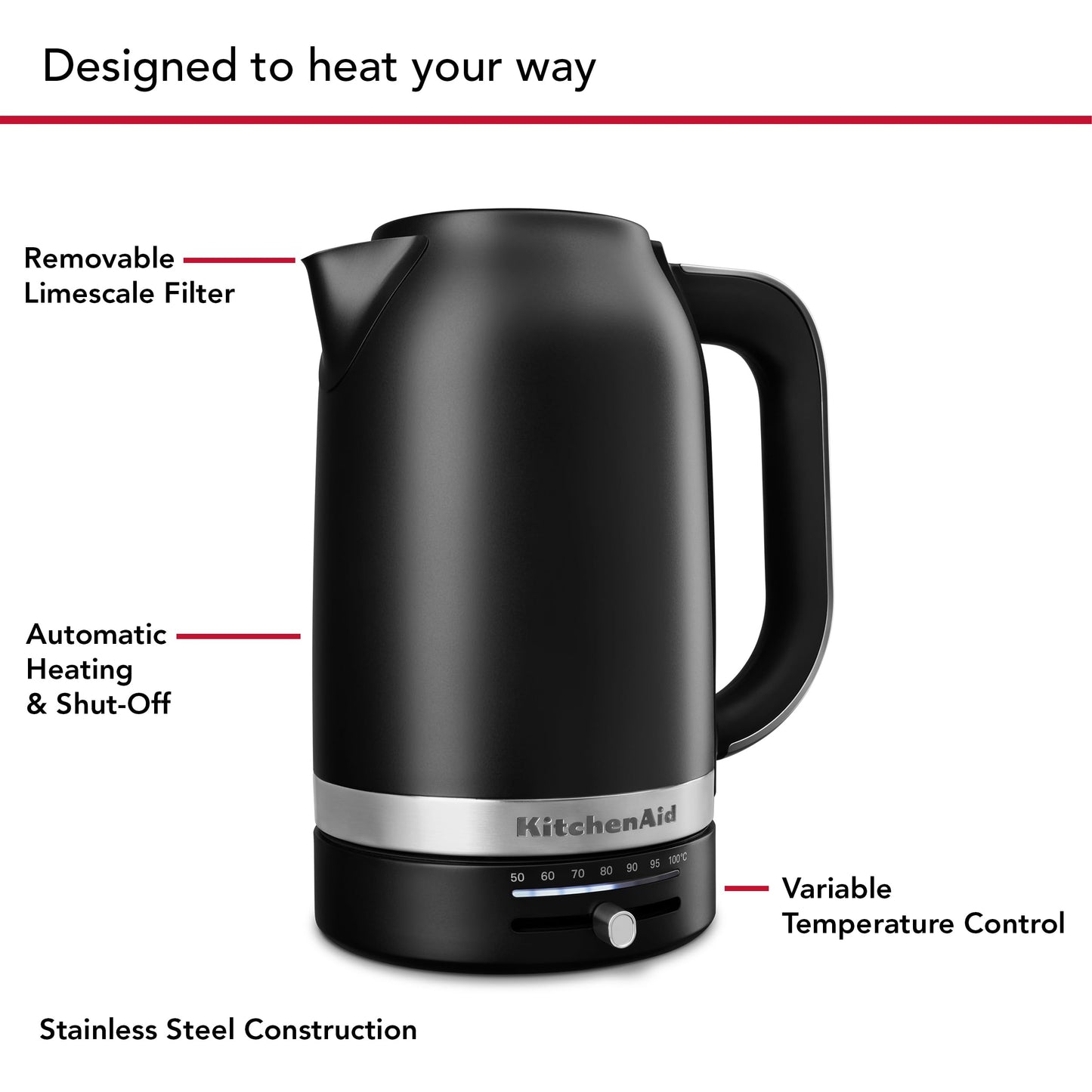 KitchenAid 1.7 Liter Electric Kettle, KEK1701, Black Matte