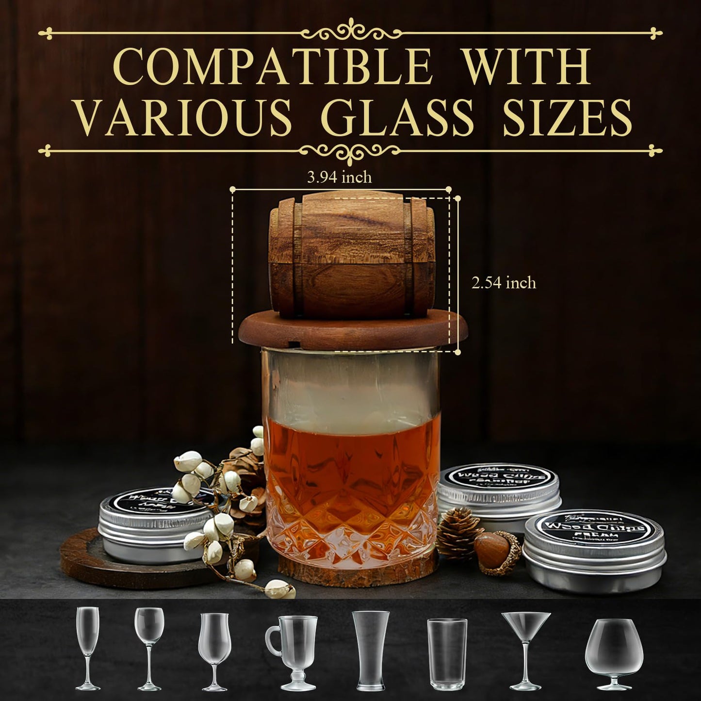 Whiskey Bourbon Cocktail Smoker Infuser Kit with Torch - 6 Flavors Wood Chips for Old Fashioned Drinks, Unique Anniversary Christmas Housewarming Gifts for Men,Dad,Father,Husband,Birthday (No Butane)