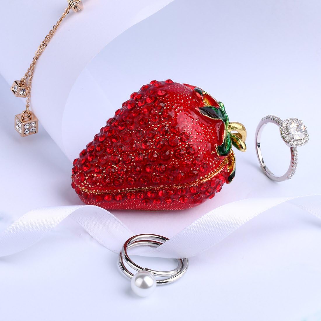 Handmade Red Strawberry Hinged Trinket Box for Girls & Women - Unique Decor