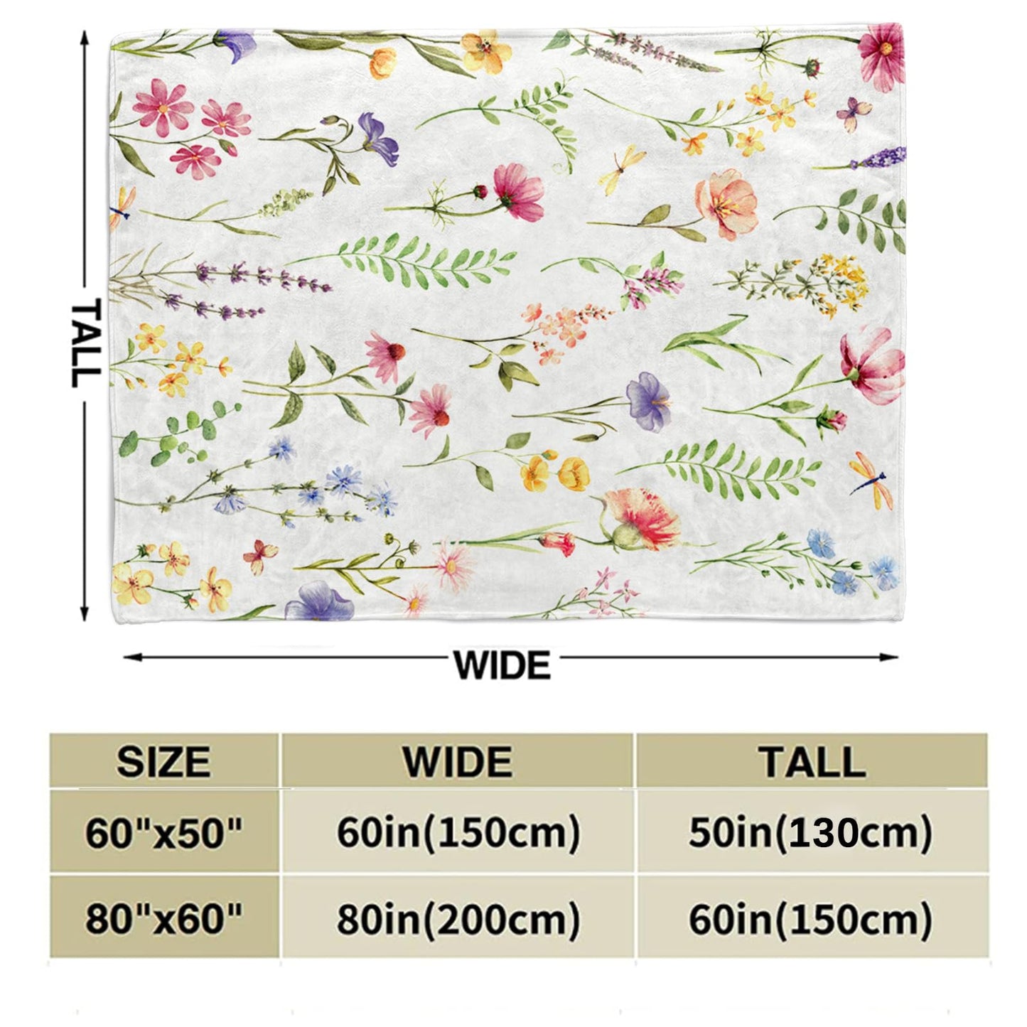 Tupmnbry Wildflowers Throw Blanket Botanical Floral Printed Blanket Super Soft Flannel Throw Blanket Lightweight Fluffy Plush Fuzzy Bed Blanket for Bedding Sofa and Travel 50"X60"