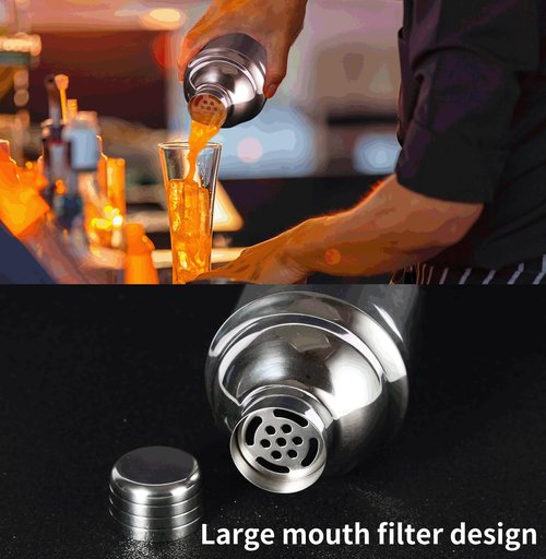 Cocktail Shaker Set, 24 oz, Stainless Steel, with Built-in Strainer, Jigger and Straws