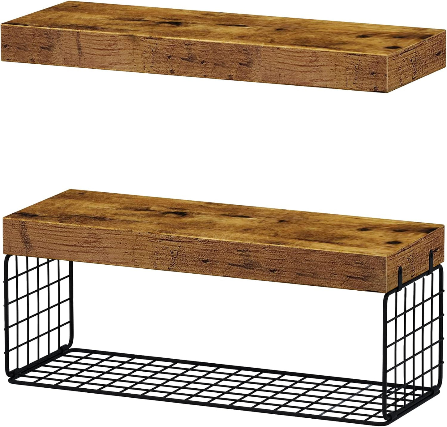 QEEIG Bathroom Shelves - Rustic Brown Over Toilet Floating Storage | Set of 2, 16 Inch Farmhouse Decor