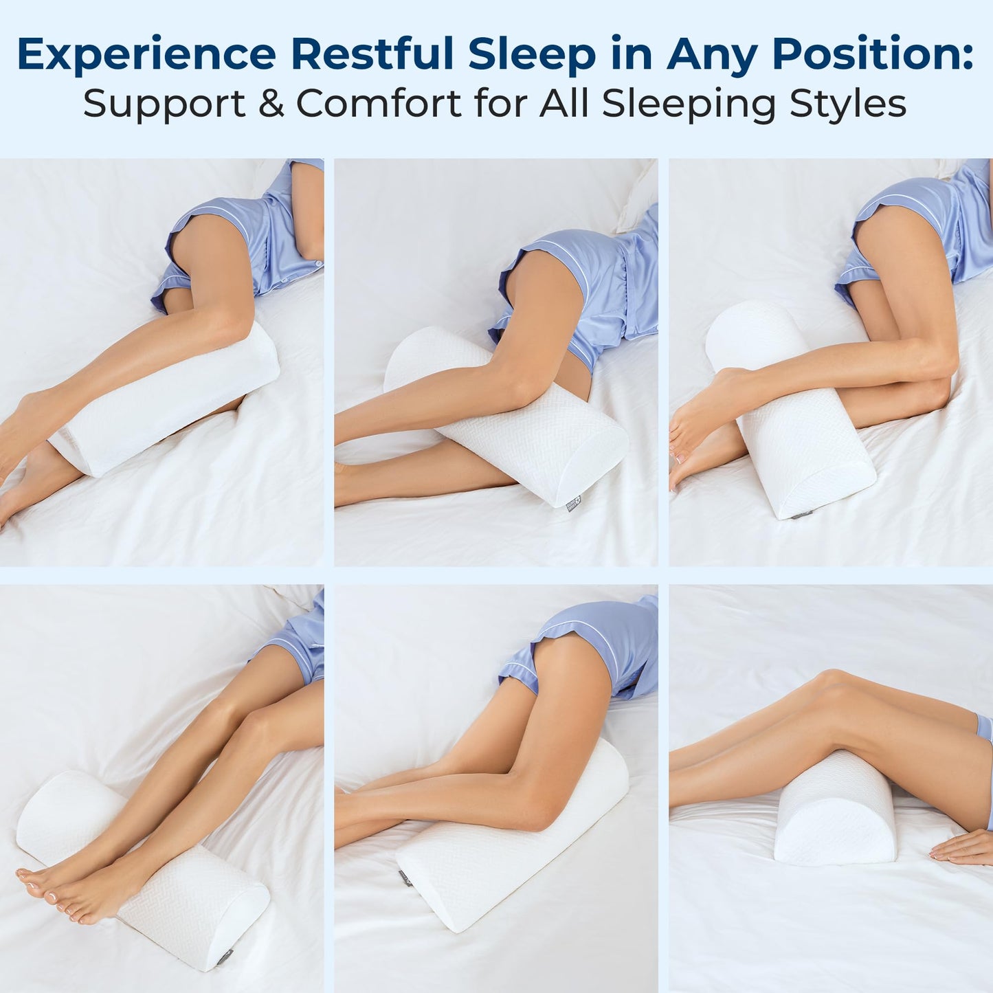 5 STARS UNITED Knee Pillow for Back Sleeping - Memory Foam Bolster Pillow for Legs and for Back Pain - Under Knee Pillow for Sleeping on Back - Half Moon Pillow - Roll Knee Support Pillows for Bed