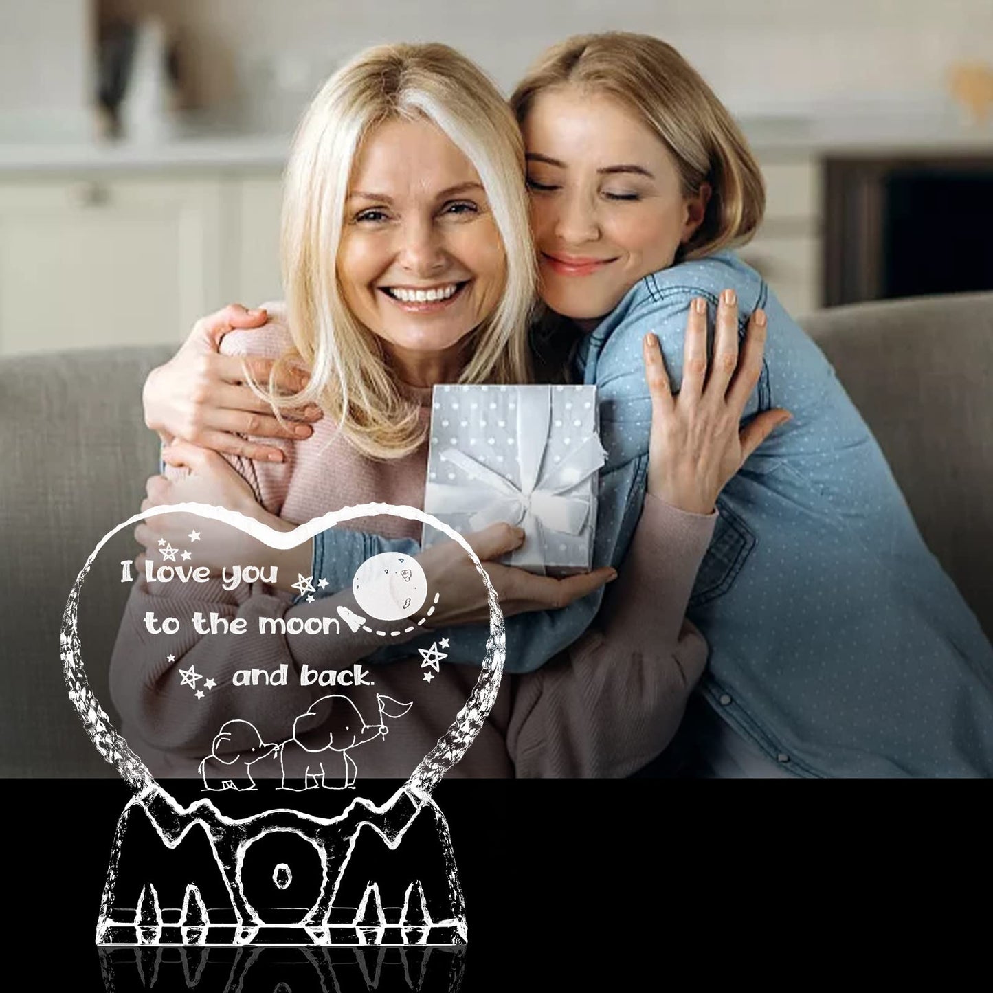 ZHSHWAT Gifts for Mom, Gifts for Mom from Daughter/Son, I Love You to The Moon and Back, Mom Crystal Gifts from Son Daughter for Birthday Christmas Day
