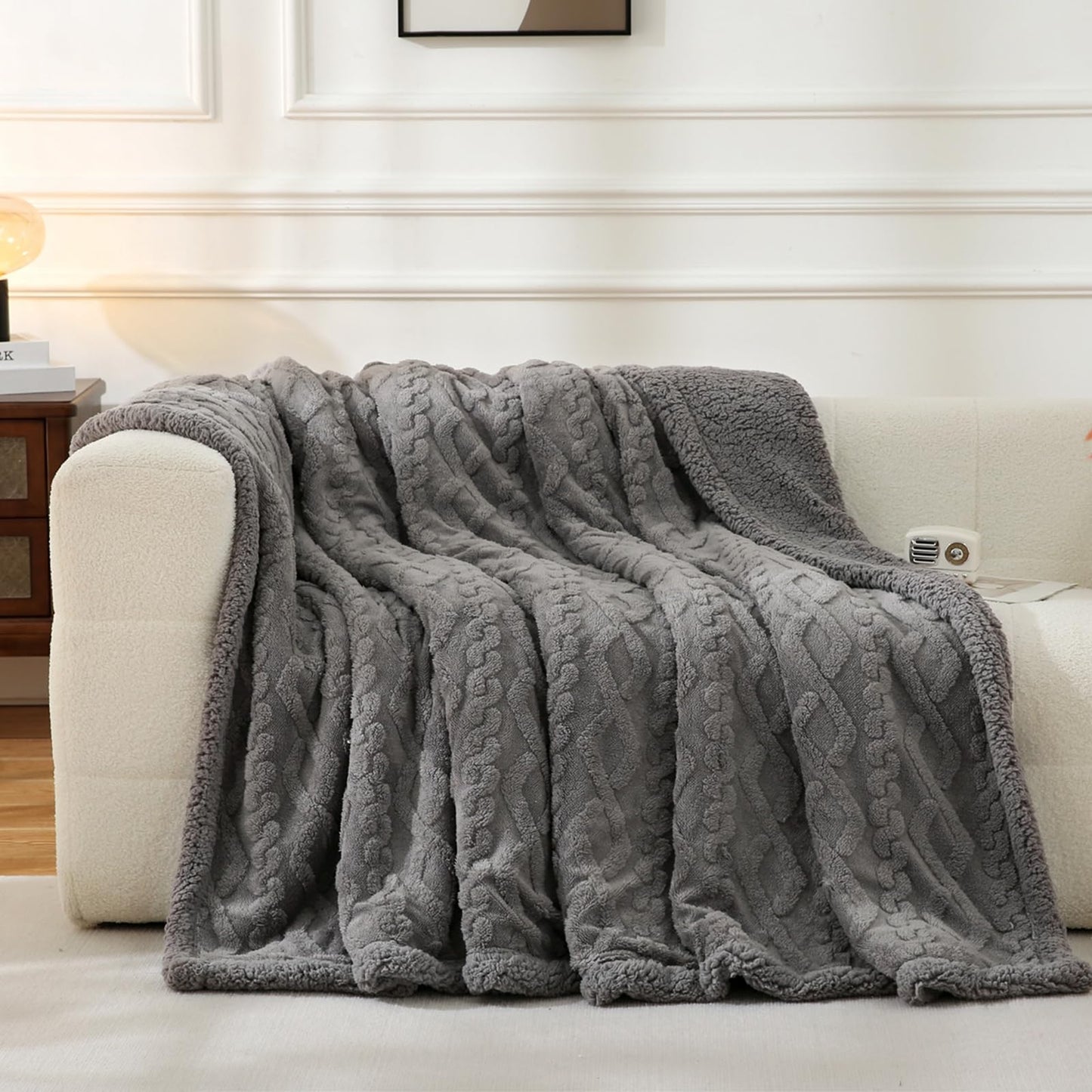 PU MEI Sherpa Throw Blanket for Couch Sofa 60”*80”- Fleece Tufted Fuzzy Soft Cozy Blanket for Bed, Thick Warm Blanket for All Seasons, (Dark Grey, 60"*80")