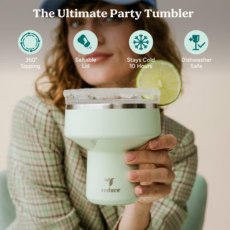 REDUCE Saltini 16 oz Cocktail Tumbler - Insulated Margarita Tumbler with Lid - Keeps Drinks Cold for 10 Hours - 360 Sippable Martini Glass Alternative - Shatterproof, Perfect for Parties-Ocean Breeze