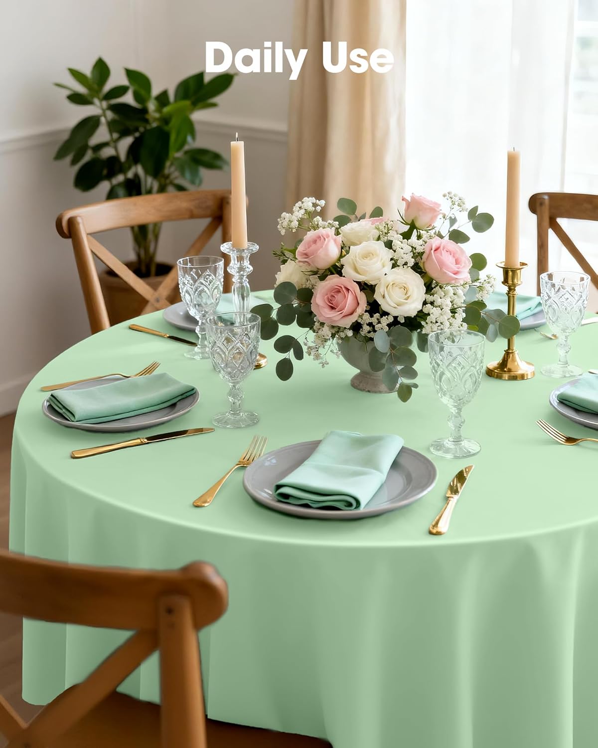 Pureegg Disposable 84'' Round Table Cloths - 10 Pack, Leakproof & Sturdy, Sage Green for Easter Parties