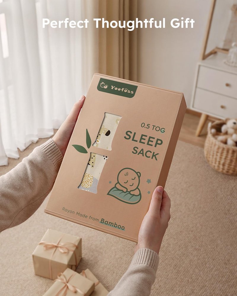 Yoofoss Rayon Made from Bamboo Baby Sleep Sack 6-12 Months TOG 0.5 Baby Wearable Blanket, Super Soft Infant Toddler Sleeping Sack 2-Way Zipper, Grey&Animals