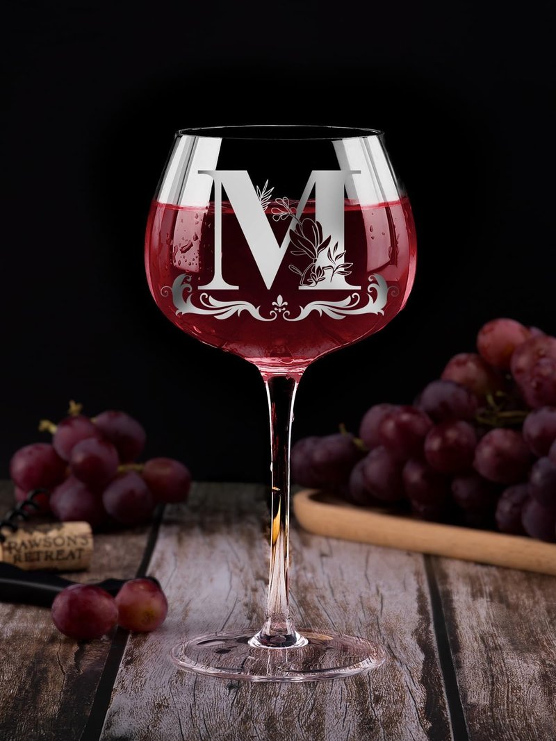 Mothers Day Gifts for Mom, Grandma, Wife - Personalized Initial A-Z Wine Glass Gifs for Women - Unique Birthday Gift for Her, Sister, Best Friend - 16oz Elegant Custom Monogram Glass (Letter M)