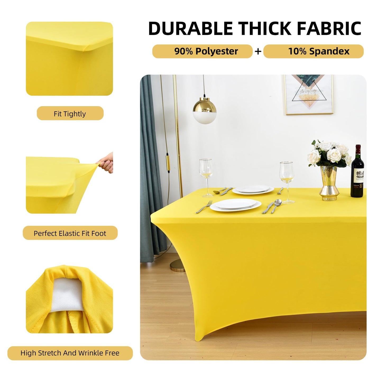 ZarzaaSik 2-Pack 8ft Spandex Table Covers for Rectangle Folding Tables - Washable Elastic Tablecloth - Ultimate Fitted Table Protector for Birthday Parties, Trade Shows, Banquet