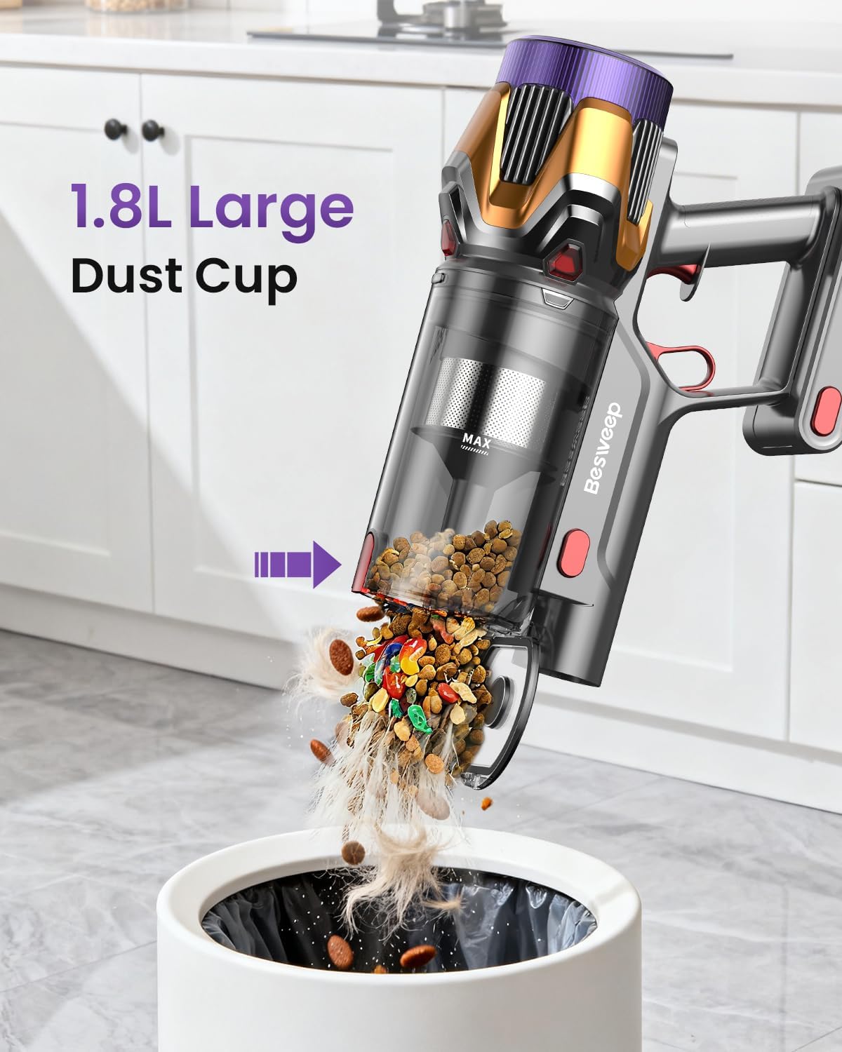 Skiennix Cordless Vacuum Cleaner - 55Kpa Suction Power, 70-Minute Runtime, Touch Screen | Self-Standing Design for Home & Pet Hair