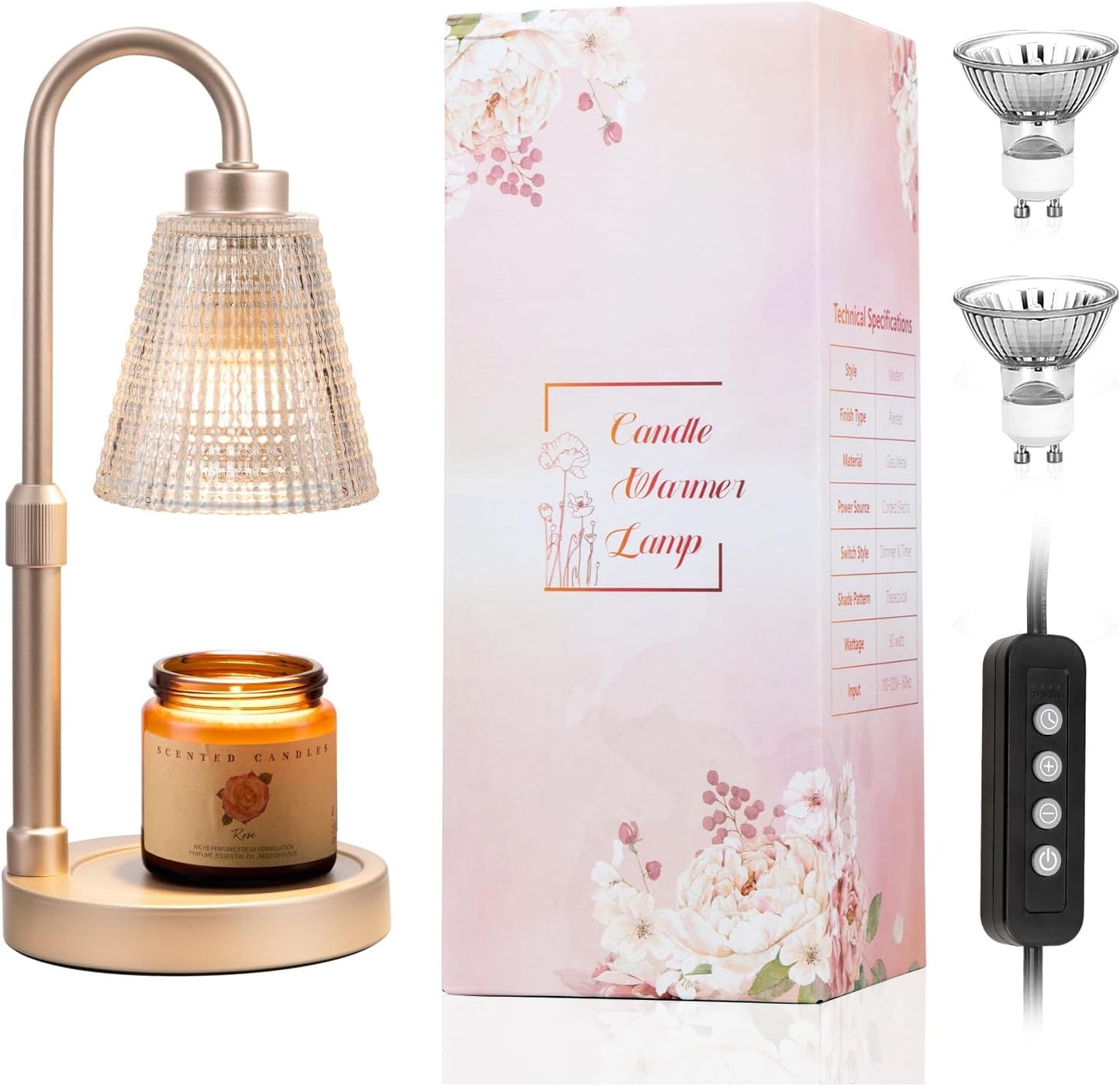 Skiennix Champagne Gold Candle Warmer Lamp - Dimmable & Adjustable Timer for Jar Candles | Perfect Home Decor Gift