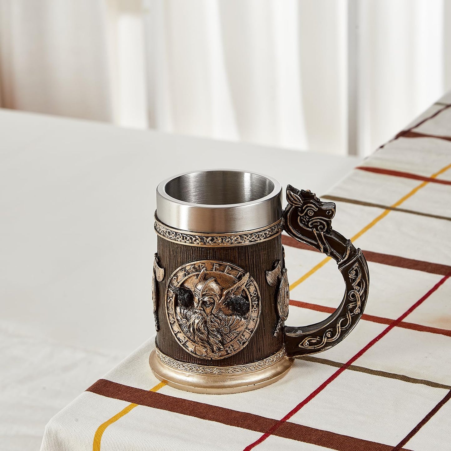 Ottalent Viking Mug Nordic Mythology Odin and Thor beer stein mug, Viking gift tankard stainless steel liner 17oz.,beer gift for men father’s day