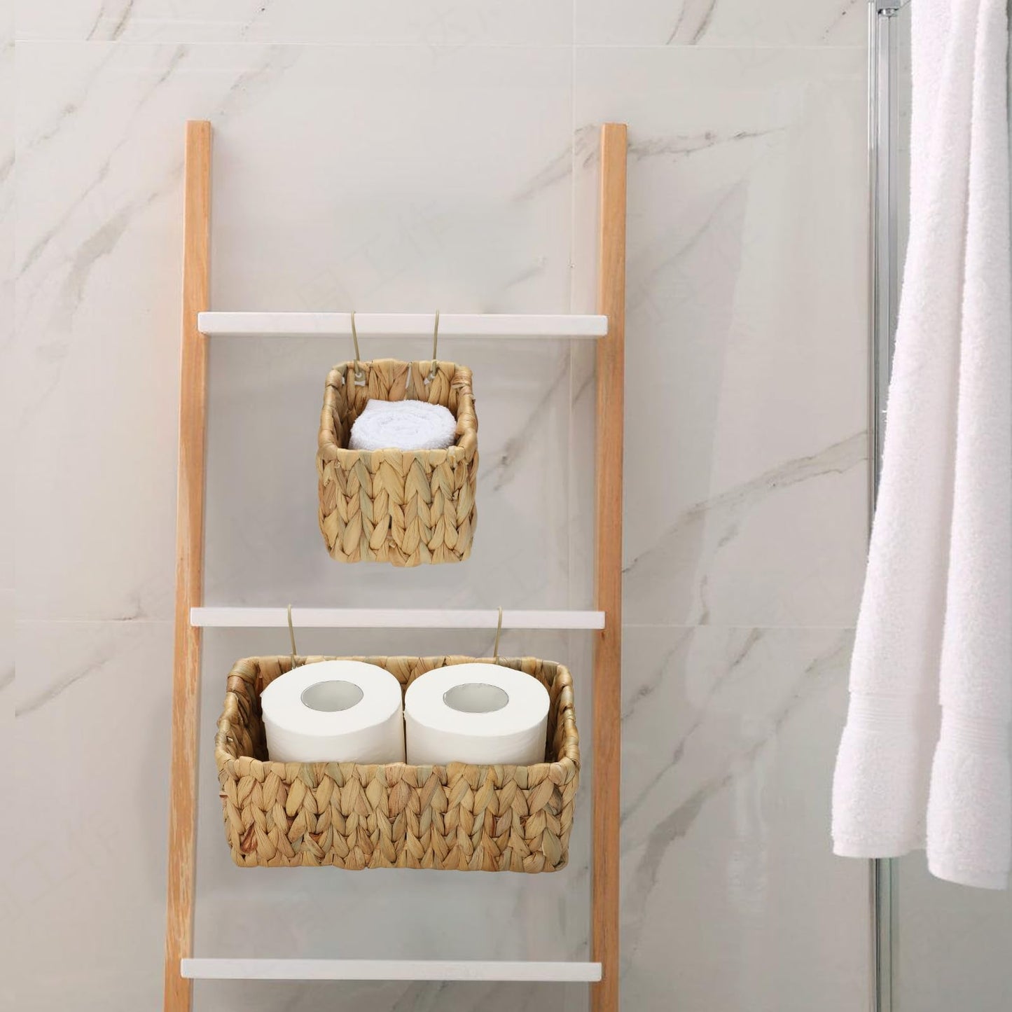 Woven Hanging Wall Baskets for Storage, Water Hyacinth Bathroom Wall Mount Organizer, Wicker Wall Baskets Decor for Letters and Mail, Food Storage Basket, Toilet Tank Basket, Set of 3