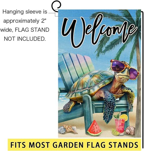 BLKWHT Garden Flag - Summer Beach Sea Turtle Design | Double-Sided 12x18 Burlap Flag for Outdoor Decor