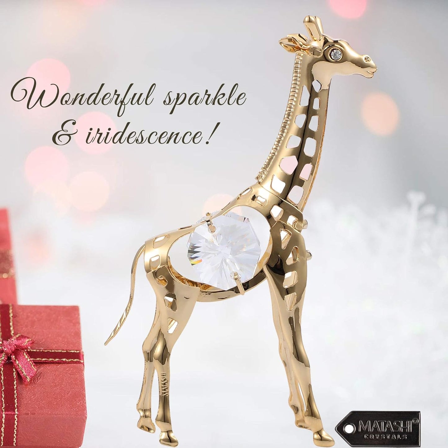 24K Gold Plated Giraffe Ornament - Crystal Christmas Tree Décor & Unique Gift for Mom, Daughter, Grandma