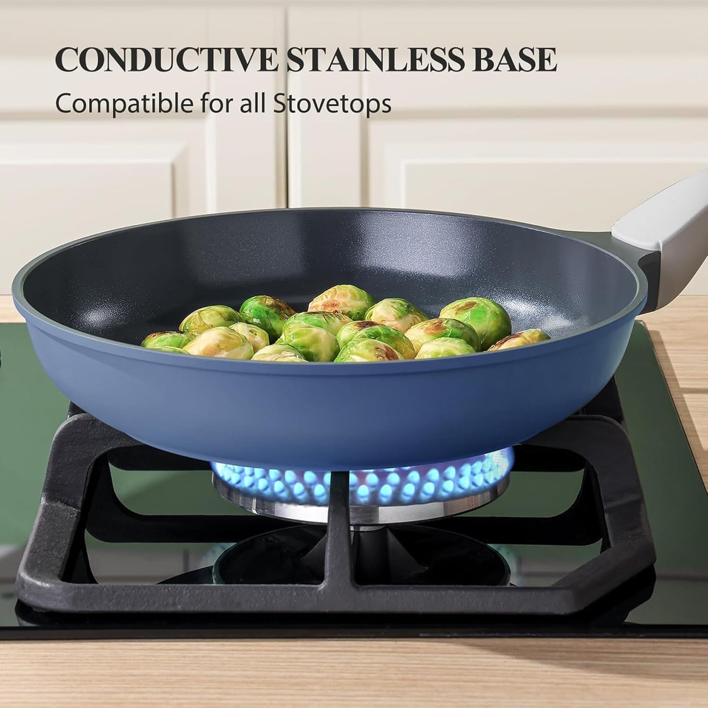 PRICUSIS Nonstick Ceramic Frying Pan - 8 Inch Blue Gray Skillet | Induction Compatible & Oven Safe