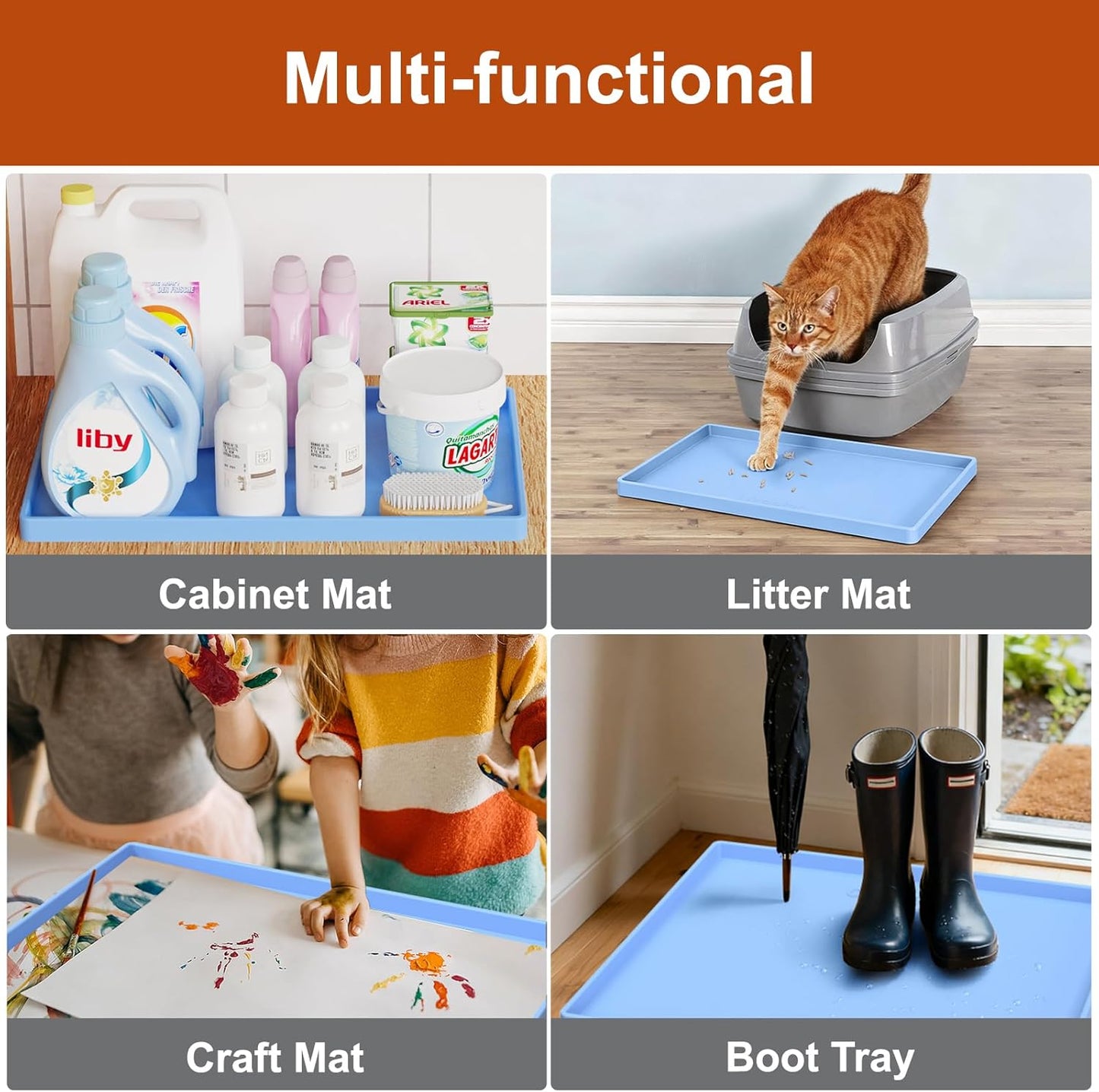Ukeetap Extra Thick Silicone Dog & Cat Food Mat - Waterproof, Non-Slip, 19” x 12”, Blue