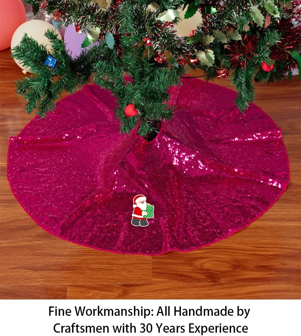 48-Inch Silver Sequin Christmas Tree Skirt - Reusable Holiday Decor for Festive Parties