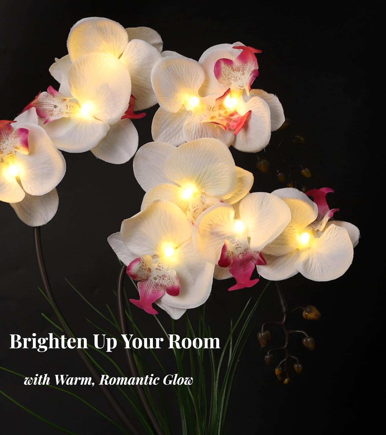 Pre-Lit Artificial Orchid Arrangement - LED Orchid Plant with 9 Lights (White)