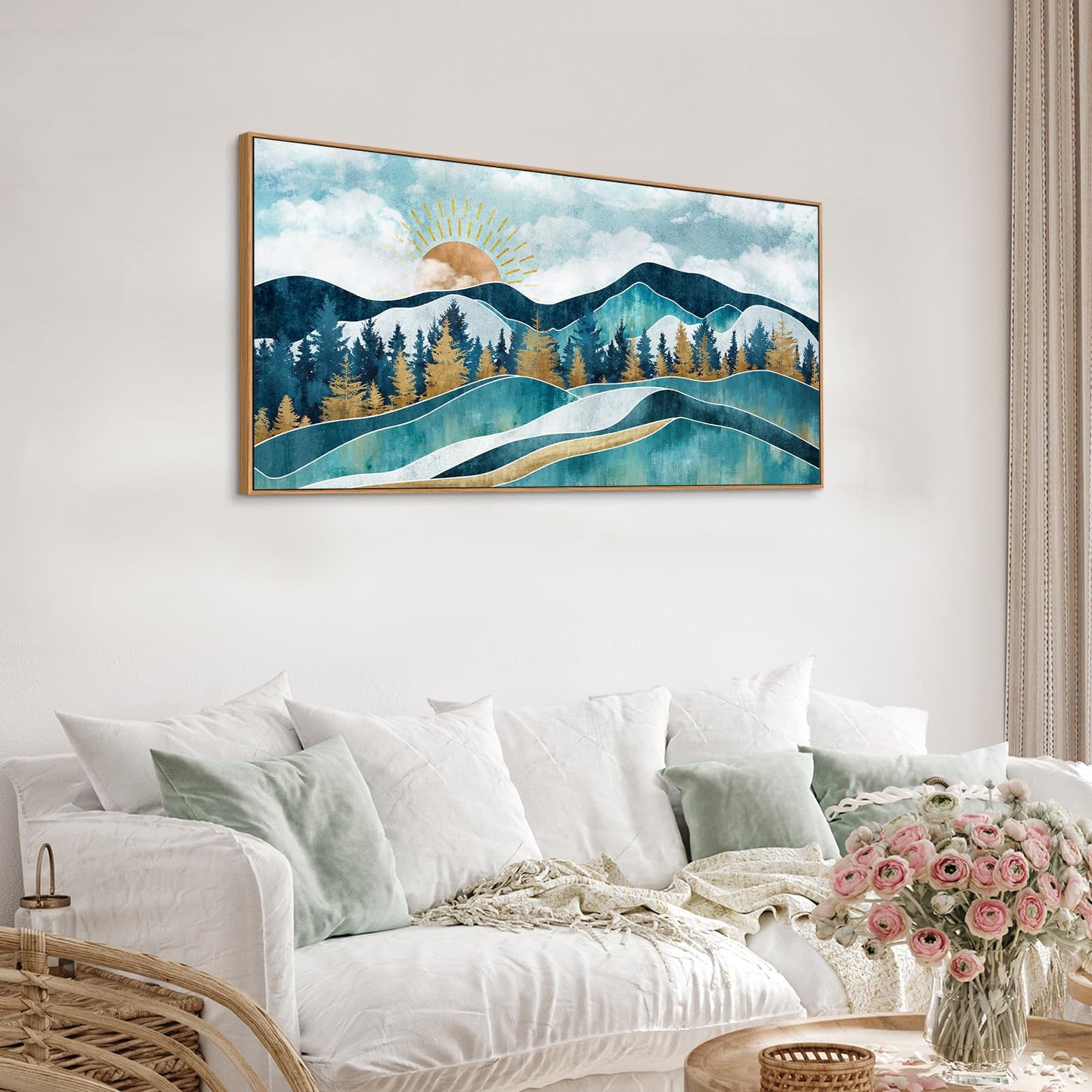 Abstract Mountain Forest Wall Art - Mid-Century Modern Wall Prints,Boho Wall Decor Sun Nature Canvas Artwork Nordic Landscape Painting for Living Room Bathroom Bedroom Office Home Decor 20" x 40"