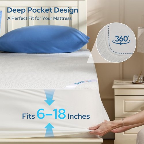 BEDLORE Queen Mattress Protector - Waterproof Noiseless Cover with Deep Pocket for 6-18 Inch Mattresses | Soft & Breathable