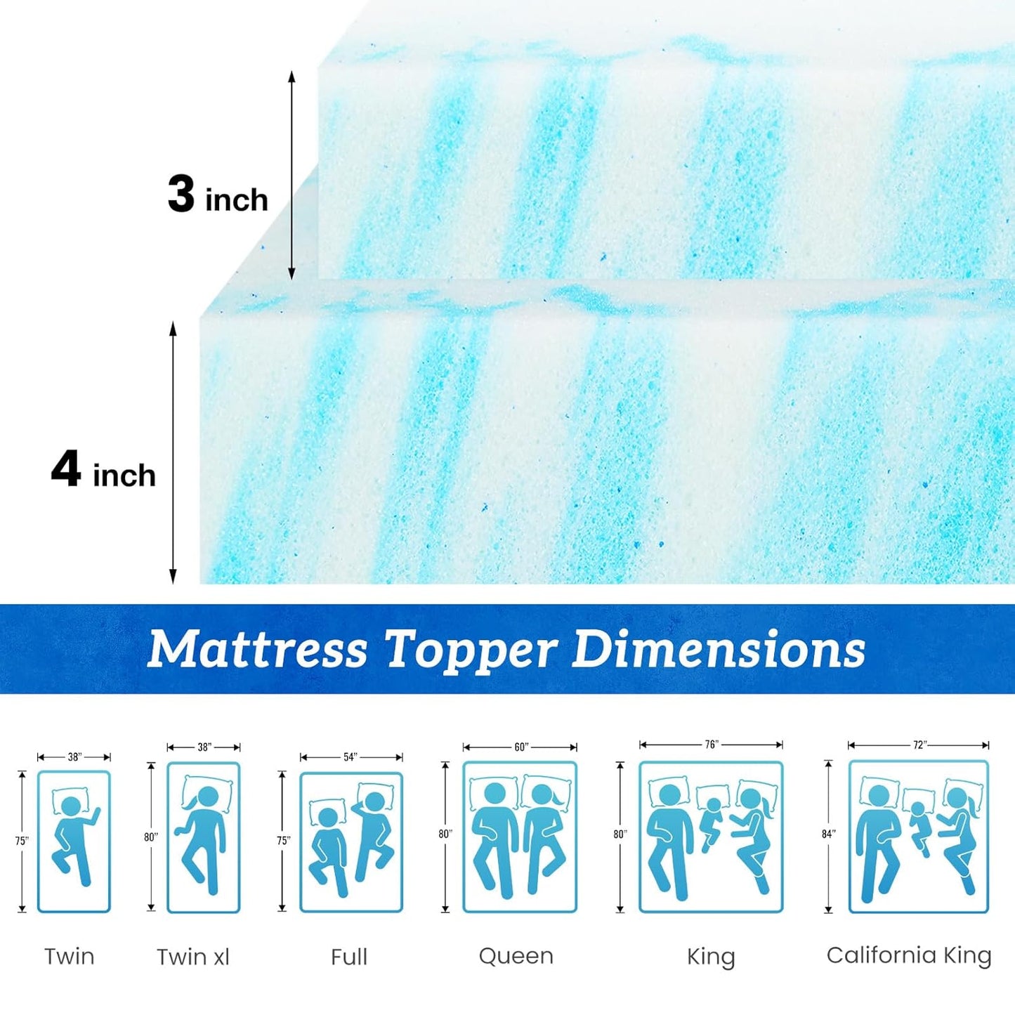 Sweetcrispy Memory Foam Mattress Topper - 4 Inch Gel-Infused Cooling Pad for California King Bed | CertiPUR US Certified, Breathable Design