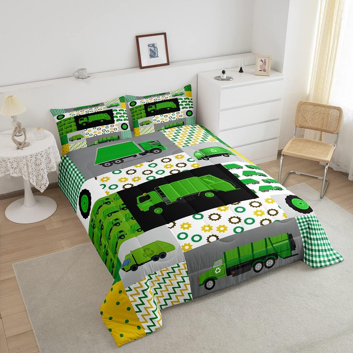Cartoon Police Car Bedding Set Red Fire Truck Comforter Set for Kids Boys Fire Extinguisher Duvet Set Airplane Comforter 1 Comforter Set with 2 Pillowcases Full Size Boys