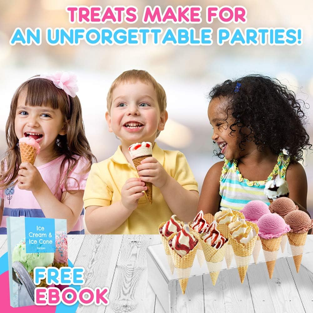 10-Hole Clear Acrylic Ice Cream Cone Holder Stand for Snow Cones, Sushi, & More - Recipe Ebook Included