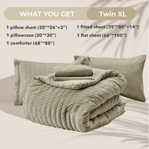 HYMOKEGE Twin XL Comforter Set - Luxury 5-Piece All-Season Bedding in Seersucker Design