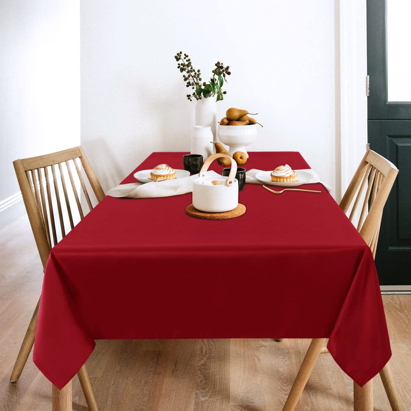 sancua 2 Pack Red Tablecloth 60 x 120 Inch, Rectangle 8 Feet Table Cloth - Stain and Wrinkle Resistant Washable Polyester Table Cover for Dining Tables, Buffet Parties and Camping