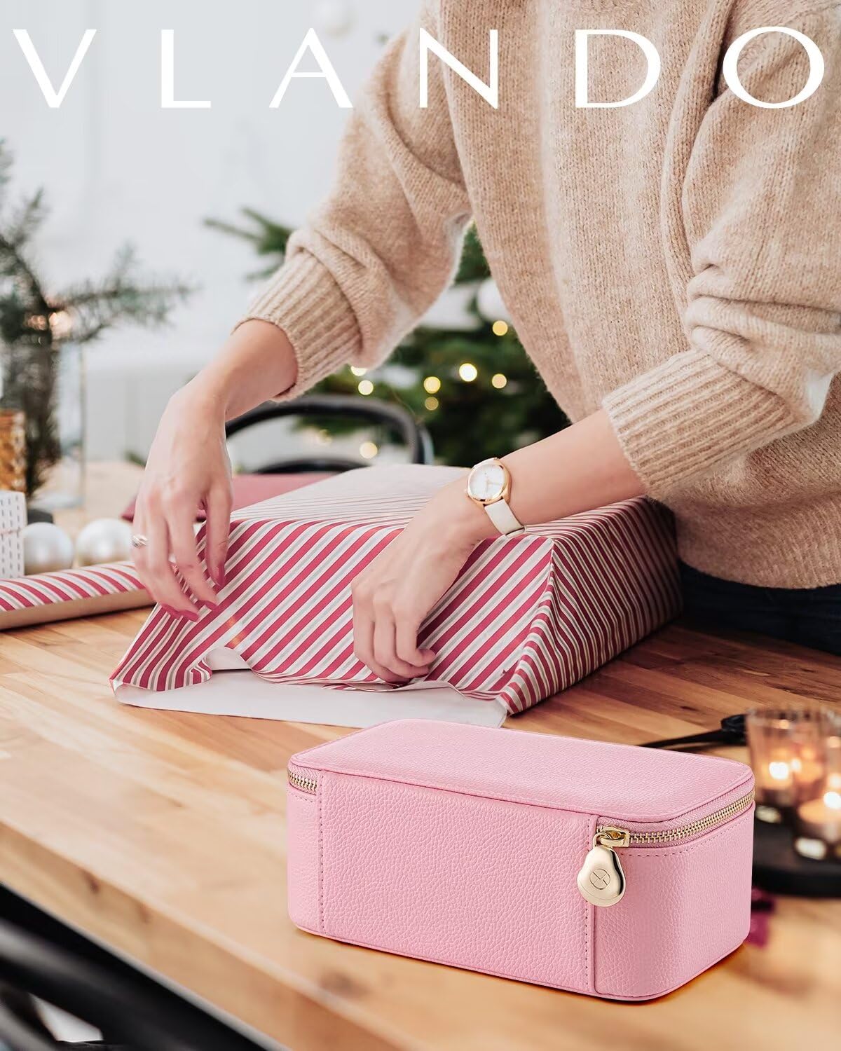 Vlando Jewelry Travel Organzier,Jewelry Travel Case with 12 Pcs Velvet Jewelry Bags,Christmas Gift Birthday Gift Graduation for Women Girl-Strawberry Pink