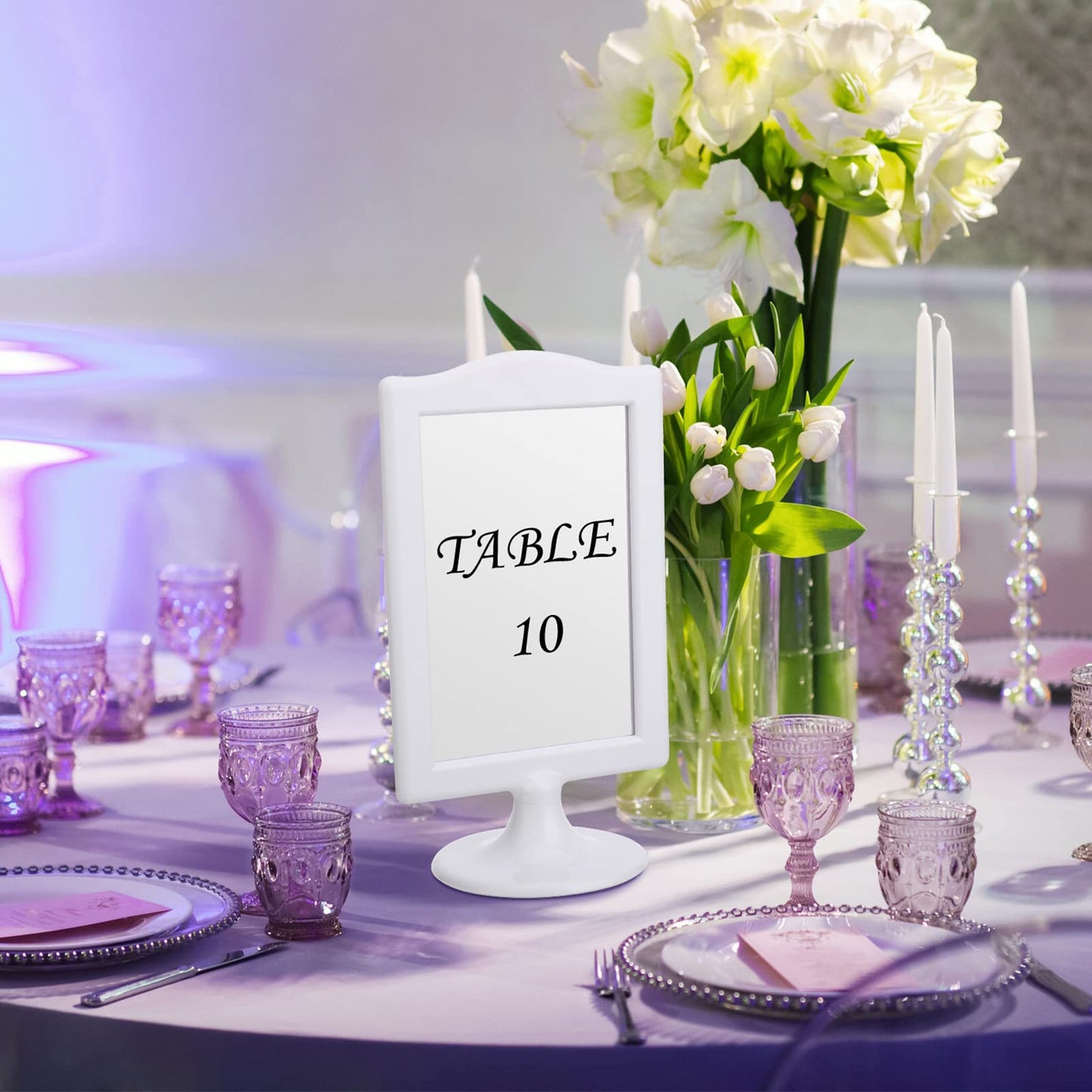 Amyhill 20 Pcs Double Sided Standing Picture Frames 4 x 6 Pedestal Photo Frame Plastic Each Holds 2 Pictures Tabletop Vertical Display for Wedding Table Bridal (White)