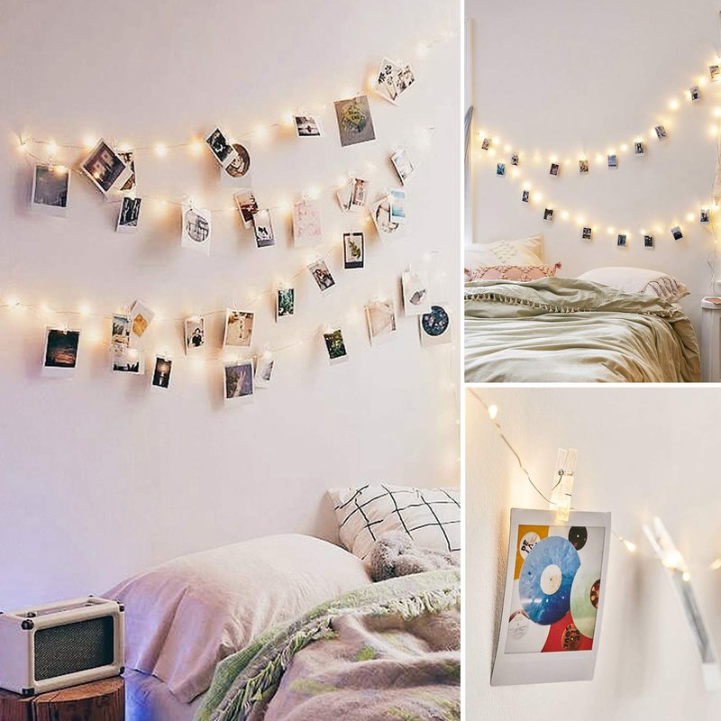 Photo Clip String Lights 17Ft - 50 LED Fairy String Lights with 50 Clear Clips for Hanging Pictures, Christmas Party Birthday Decoration - Perfect Dorm Bedroom Wall Decor Wedding Decorations