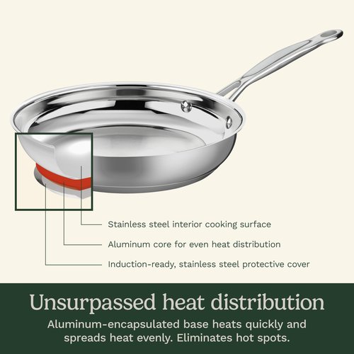 Cuisinart 8-Inch Open Skillet, Stainless Steel Skillet, Large Kitchen Pan, Dishwasher Safe, Compatible with Induction, Electric, Gas Cooktops, Oven Safe Saucepan, Cool Grip Handles