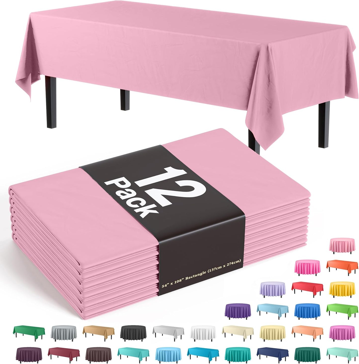 Ivory 84-Inch Round Tablecloth - 12-Pack Premium Plastic Party Supplies